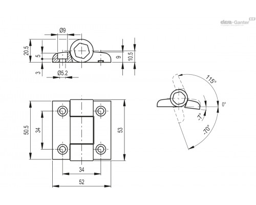Петля CFVT.53 CH-5-115-1.7 (427718) ELESA+GANTER