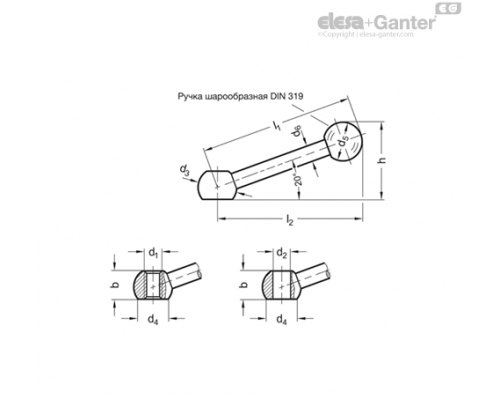 Шариковый рычаг DIN 6337-160-B20-L ELESA+GANTER