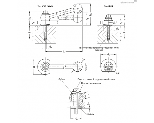 Зажимной болт GN 918.2-40-GVS-L-50 ELESA+GANTER