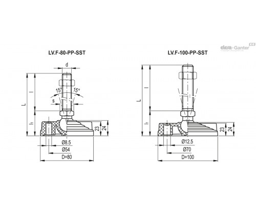 Регулируемая опора LV.F-80-PP-24-SST-M16x58 (390621) ELESA+GANTER
