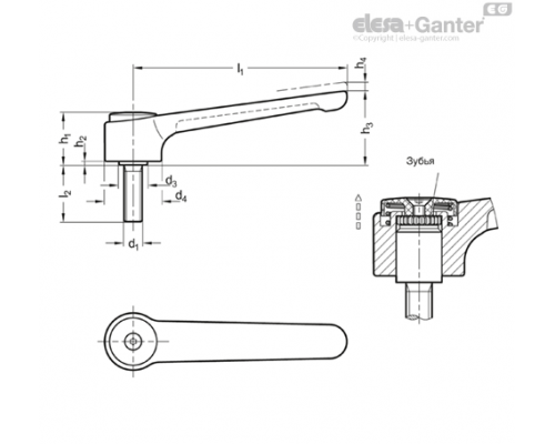 Плоская ручка рычажного типа GN 126-145-M16-32-SR ELESA+GANTER