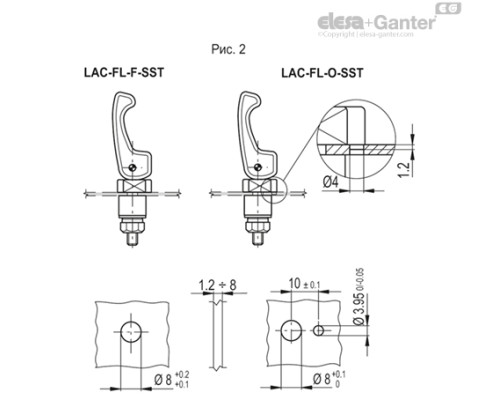 Шарнирная ручка LAC-FL.55-F-SST (34105) ELESA+GANTER