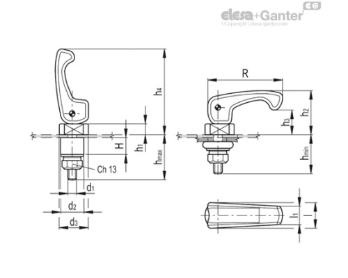 Шарнирная ручка LAC-FL.55-F-SST (34105) ELESA+GANTER