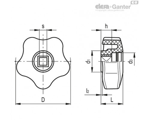 Укороченная лепестковая ручка VCRT.32 N-5x5 (168986) ELESA+GANTER
