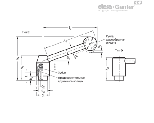 Ручка рычажного типа с функцией защиты GN 312-21-M6-E ELESA+GANTER Ручка рычажного типа с функцией защиты GN 312-21-M6-E ELESA+GANTER