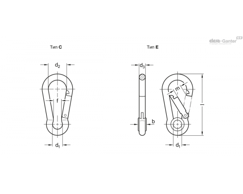 Карабин GN 5299-E-60-A4-BL ELESA+GANTER