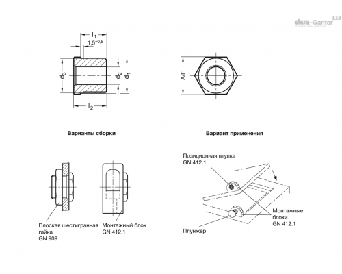 Установочная втулка GN 412.2-M12x1,5-B4,2 ELESA+GANTER