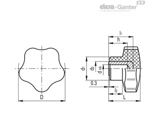 Лепестковая поворотная ручка VC.192/60 A-6 (66501) ELESA+GANTER
