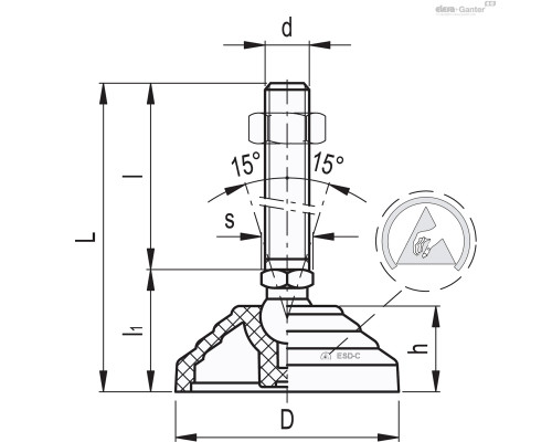 Регулируемая опора LV.A-60-14-SST-M8x43-ESD-C (323121-ESD) ELESA+GANTER
