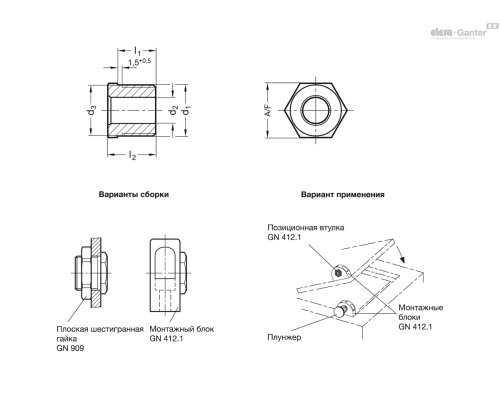 Установочная втулка GN 412.2-M16x1,5-B10,2 ELESA+GANTER Установочная втулка GN 412.2-M16x1,5-B10,2 ELESA+GANTER