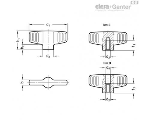Гайка-барашек GN 834-58-M10-D-MT ELESA+GANTER