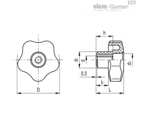 Лепестковая поворотная ручка VCT.40 FP-M6 (69897) ELESA+GANTER