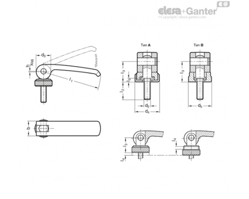 Плоская ручка рычажного типа GN 927.7-63-M6-25-B ELESA+GANTER