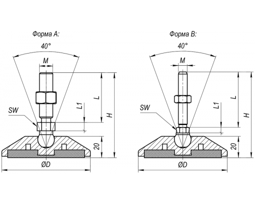 Опоры регулируемые A00023.22206016150 Алтервиа