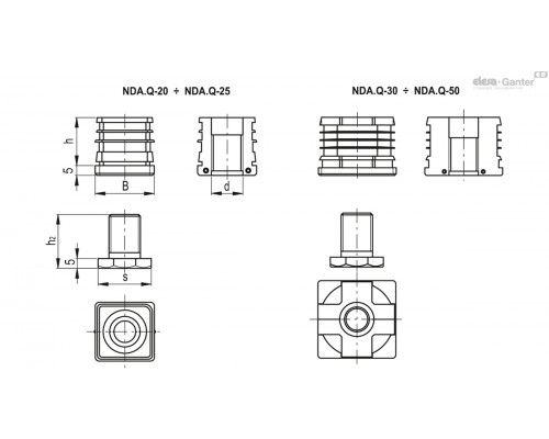 Торцевая заглушка NDA.Q-35-M22x30 (430431) ELESA+GANTER