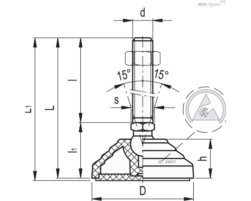 Регулируемая опора LV.A-125-24-AS-SST-M20x198-ESD-C (330381-ESD) ELESA+GANTER