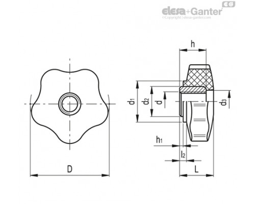 Укороченная лепестковая ручка VC.253/40 A-M10 (67001) ELESA+GANTER