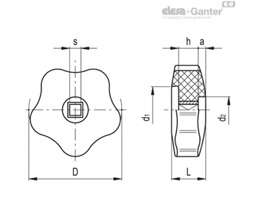 Укороченная лепестковая ручка VCR.192/85-7x7 (69401) ELESA+GANTER