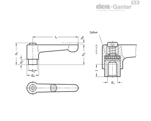 Плоская регулируемая ручка рычажного типа GN 302.2-22-M4-RS ELESA+GANTER