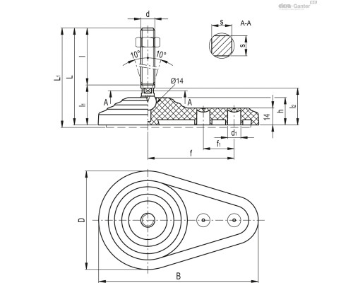 Регулируемая опора LVQ.FO-60-14-AS-SST-M16x108 (536906) ELESA+GANTER