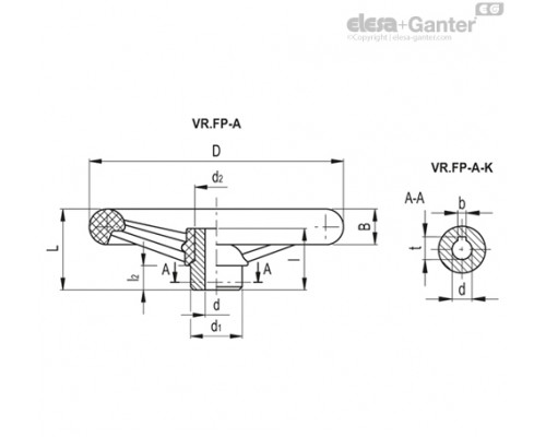 Маховик со спицами VR.180 FP-A16 (77511-16) ELESA+GANTER