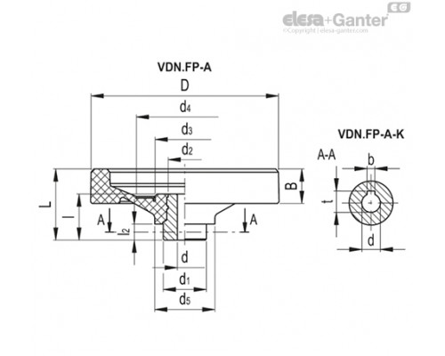 Маховичок цельнолитый VDN.100 FP-A12 (73709-12) ELESA+GANTER