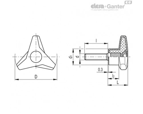 Трёхлепестковая ручка VB.839/63 p-M8x25-SOFT-C2 (64822-C2) ELESA+GANTER