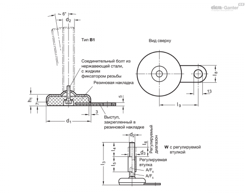 Регулируемая опора GN 33-100-M16-153-B1-W ELESA+GANTER