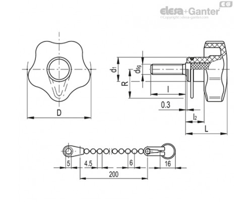 Лепестковая поворотная ручка VCT.40 p-M8x25-LP-C9 (69613-C9) ELESA+GANTER