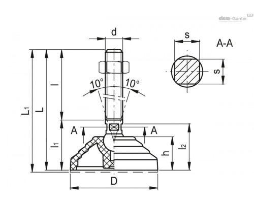Регулируемая опора LVQ.A-60-14-SST-M20x210 (323917) ELESA+GANTER