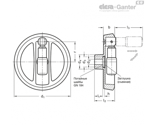 Маховик с откидной ручкой GN 924.7-125-B12-R-SW ELESA+GANTER
