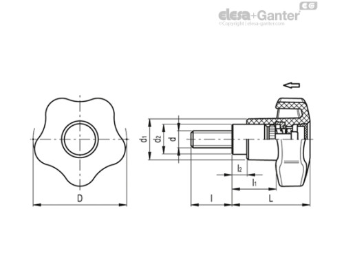 Лепестковая ручка с функцией защиты VCTS-Z-40 p-M6x20 (169731) ELESA+GANTER