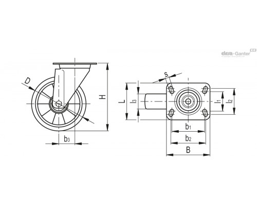 Колесико RE.F2-125-SSL-H (452422) ELESA+GANTER