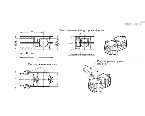 Зажим GN 194-B48-B48-76-2-SW ELESA+GANTER