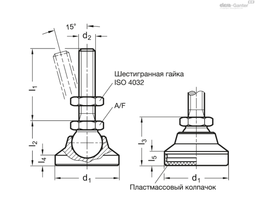 Регулируемая опора GN 343.6-60-M16-125-KS ELESA+GANTER