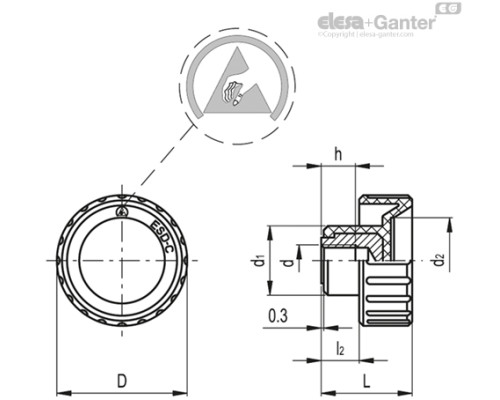 Ручка с рифлением BT.25 B-M6-ESD-C (154321) ELESA+GANTER Ручка с рифлением BT.25 B-M6-ESD-C (154321) ELESA+GANTER