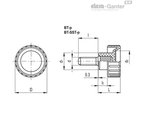 Ручка с рифлением BT.25 p-M6x25 (6646) ELESA+GANTER Ручка с рифлением BT.25 p-M6x25 (6646) ELESA+GANTER