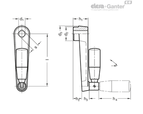 Кривошипная рукоятка с откидной ручкой GN 471.3-100-V12 ELESA+GANTER Кривошипная рукоятка с откидной ручкой GN 471.3-100-V12 ELESA+GANTER
