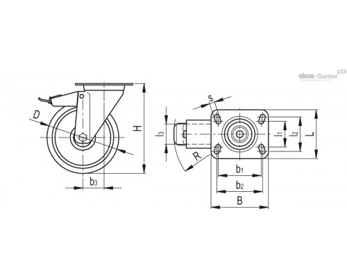 Колёсико RE.F2-100-SSF-N (452446) ELESA+GANTER