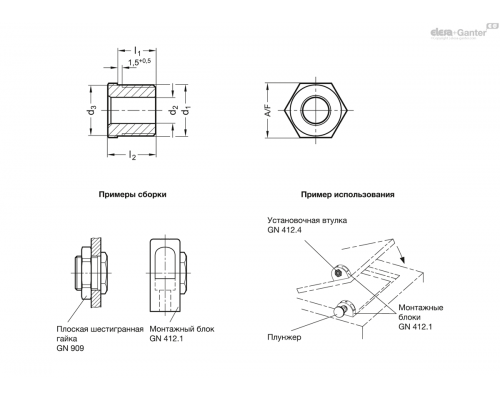 Позиционирующая втулка GN 412.4-M12x1,5-B4,2 ELESA+GANTER