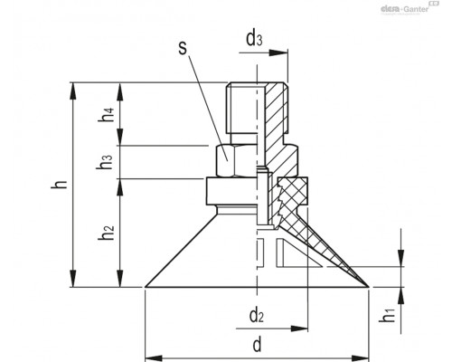 Вакуумная присоска VVA-65-G1/4-T-N (VV.45048) ELESA+GANTER