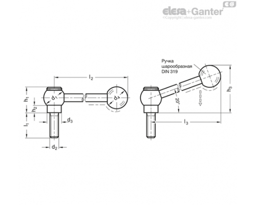 Регулируемая прижимная ручка GN 6337.3-20-M8-50-M ELESA+GANTER