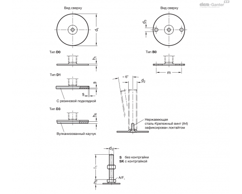 Регулируемая опора GN 44-40-M8-50-D0-S ELESA+GANTER
