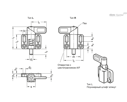 Пружинная защёлка GN 722.3-14-20-L-A4 ELESA+GANTER Пружинная защёлка GN 722.3-14-20-L-A4 ELESA+GANTER