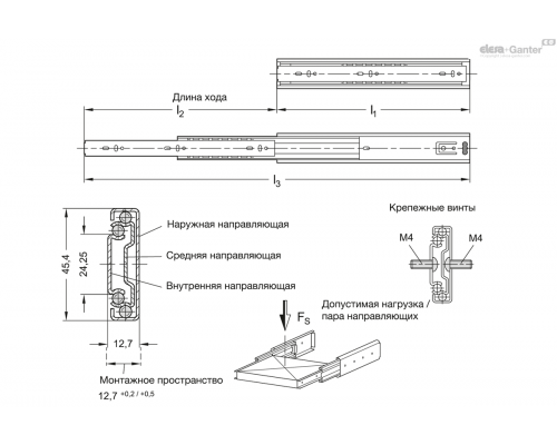 Направляющие GN 1410-450-F-1-ZB ELESA+GANTER
