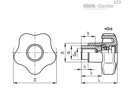 Лепестковая ручка с функцией защиты VCTS-Z-40 A-M6 (169631) ELESA+GANTER