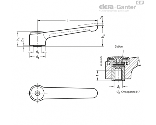 Плоская ручка рычажного типа GN 126-120-M10-SW ELESA+GANTER