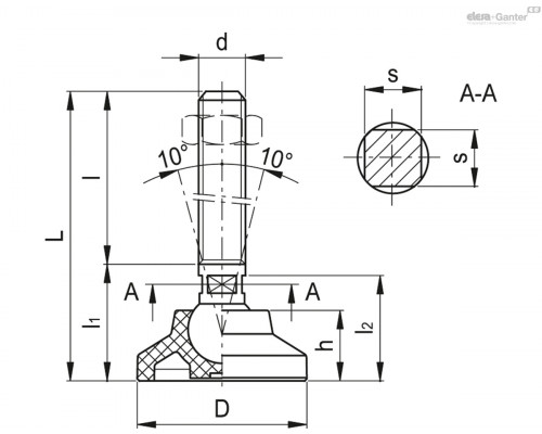 Регулируемая опора LSQ.A-25-8.5-SST-M10x73-VD (187073) ELESA+GANTER