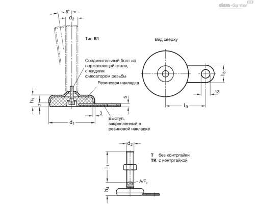 Регулируемая опора GN 33-60-M16-75-B1-T ELESA+GANTER