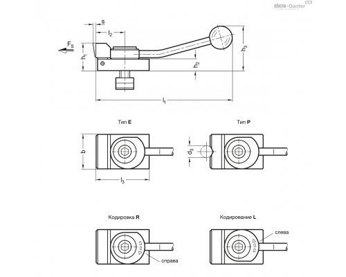 Боковой зажим GN 9190-12-M12-E-L ELESA+GANTER